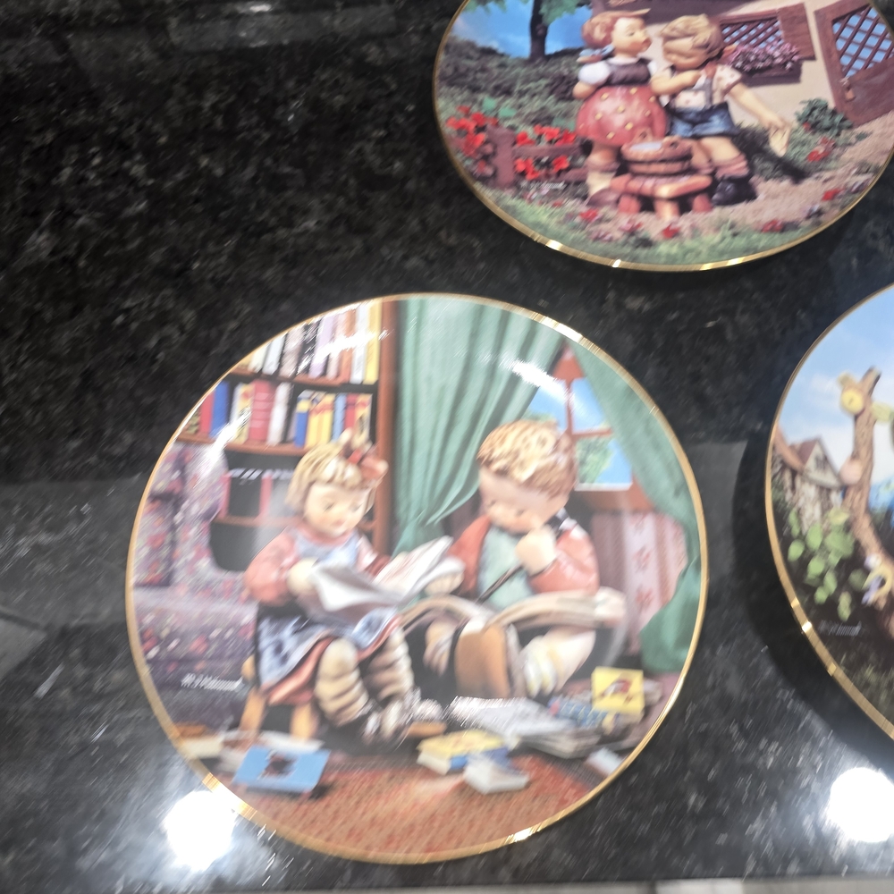 Children Reading Decorative Porcelain Wall Plate in Multi-Color with Gold Trim